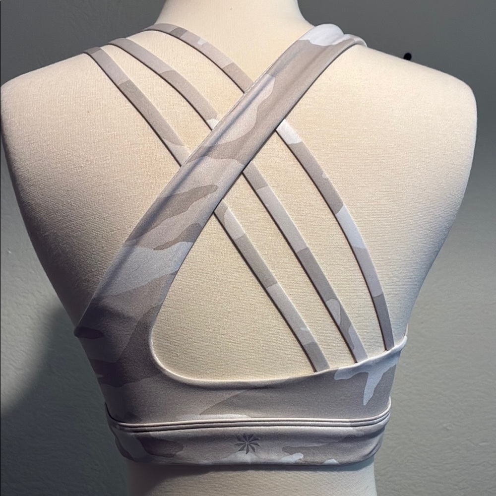 ATHLETA Gray Camo Strappy Sports Bra.